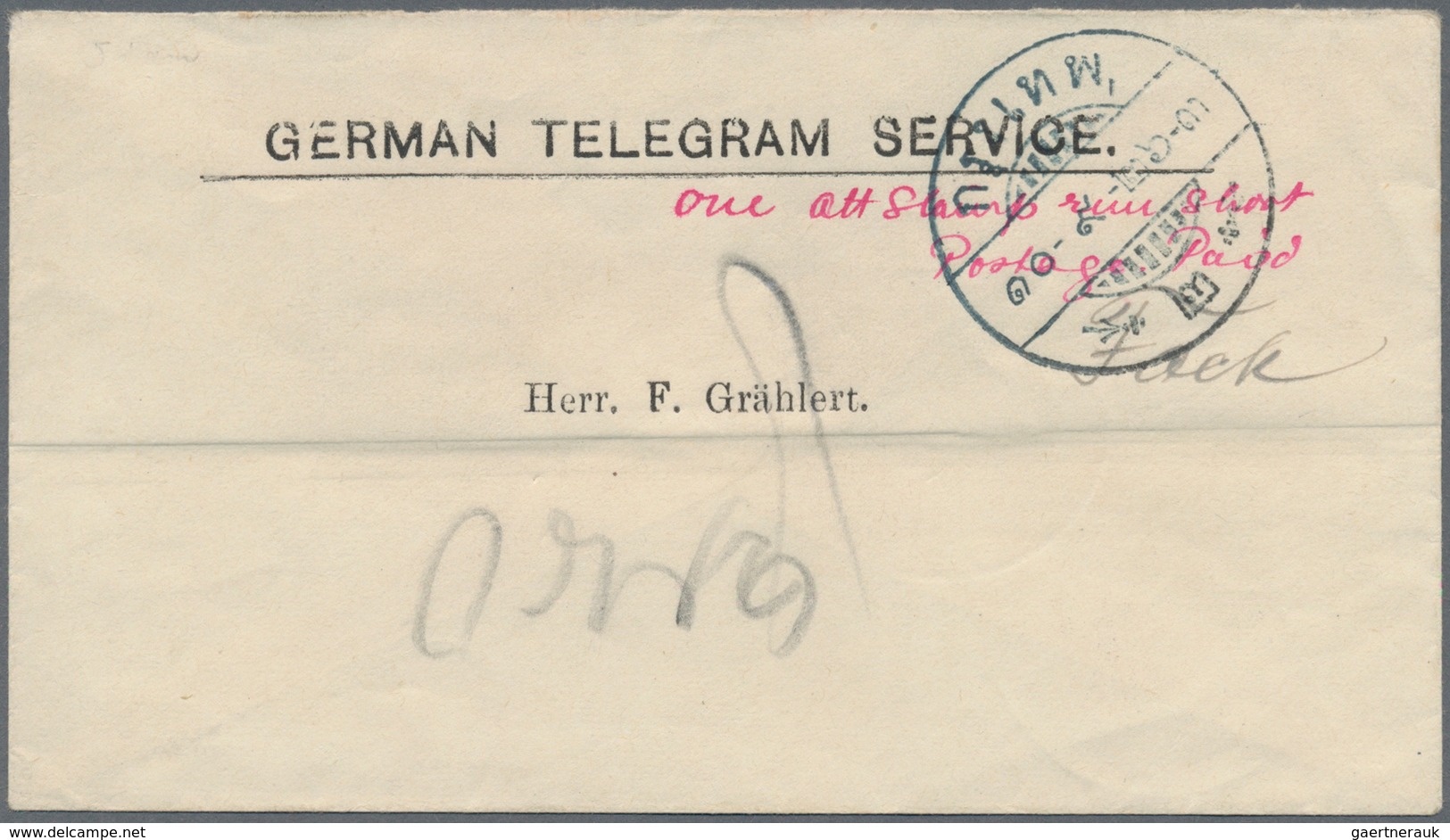 Thailand: 1907: Printed "German Telegram Service" Envelope Used In Bangkok Locally, With Red Note "O - Thailand