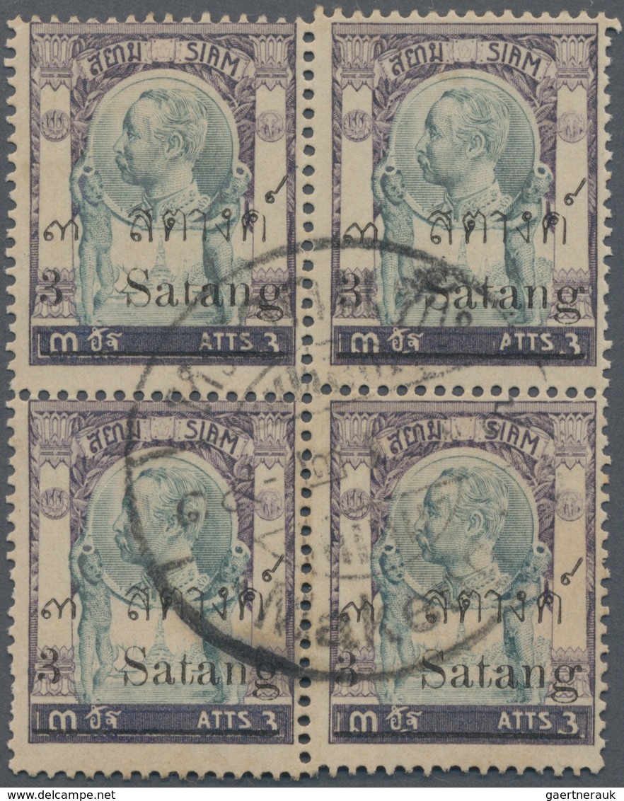 Thailand: 1909, 3s. On 3a. Violet/grey, Used Block Of Four With Shifted Strike Of Perforation Comb. - Thailand