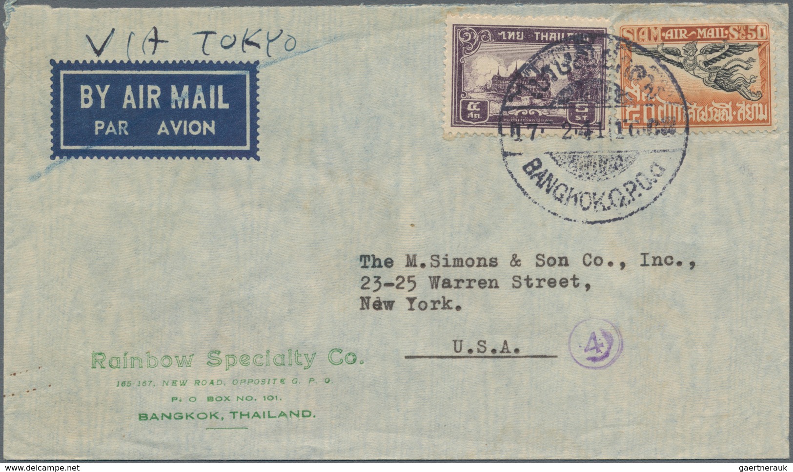 Thailand: 1935/41, Two Air Mail Covers, 1939 By KLM To Germany 75 St. Rate And 1941 By Dai Nippon To - Thailand