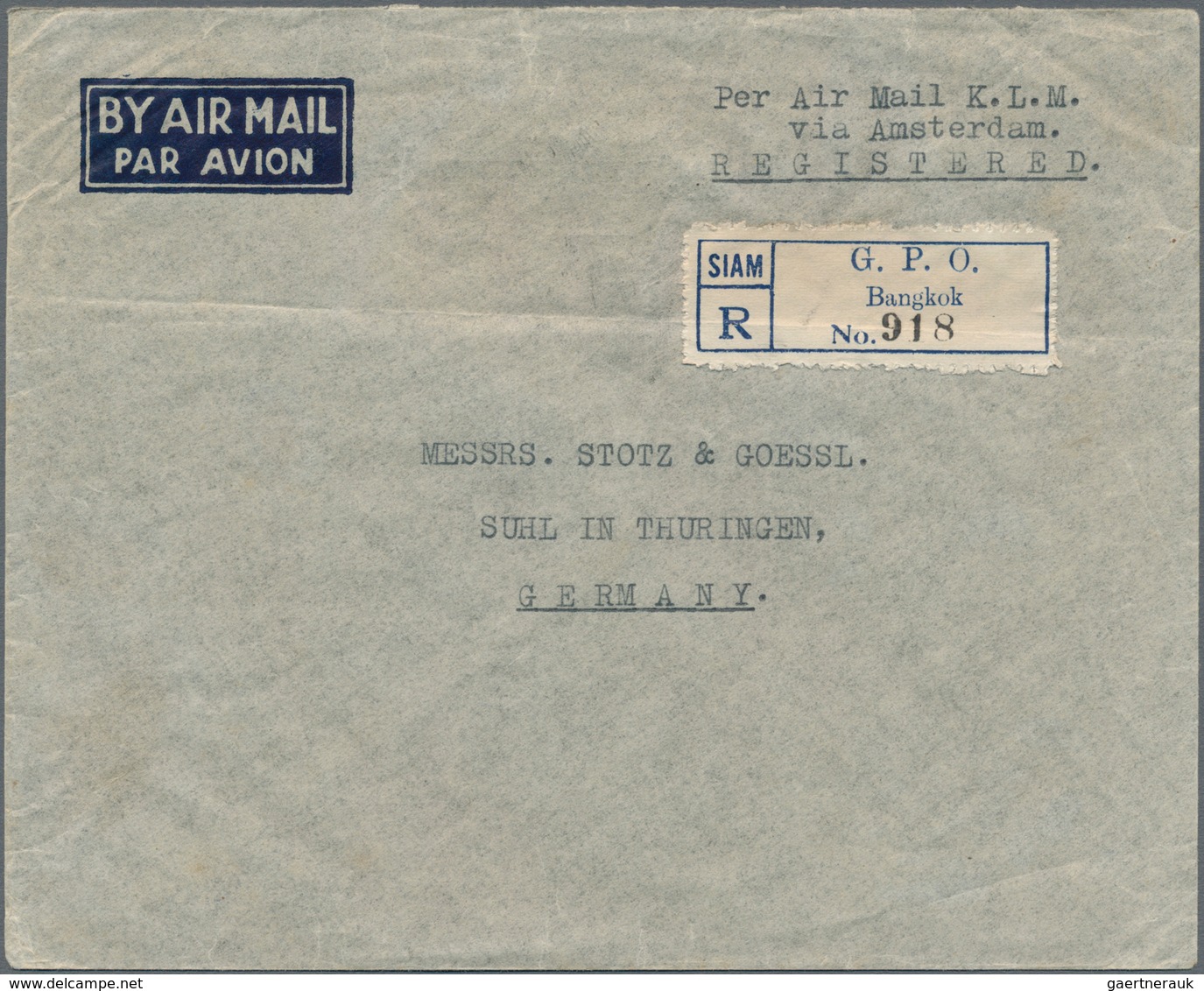 Thailand: 1935/41, Two Air Mail Covers, 1939 By KLM To Germany 75 St. Rate And 1941 By Dai Nippon To - Thailand