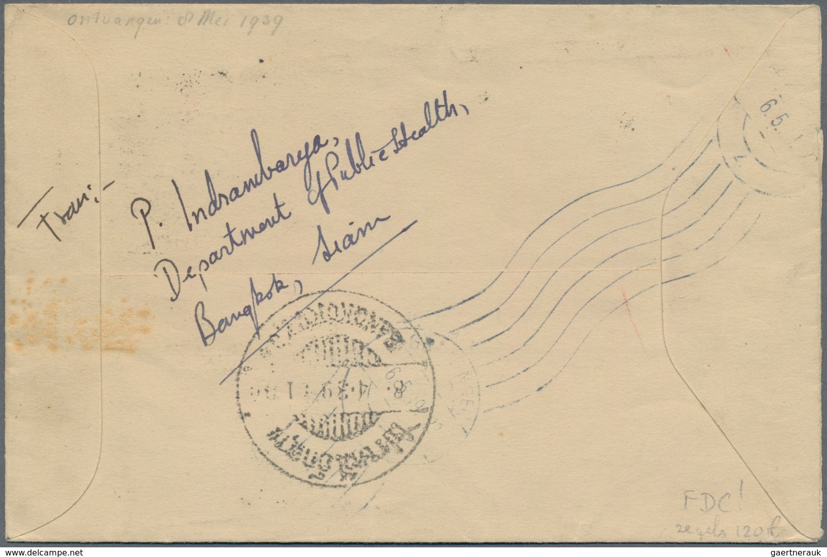 Thailand: 1939, 10 STC Red Postal Stationery Cover With Additional Franking 1 B Blue, 2 B Red And 3 - Thailand
