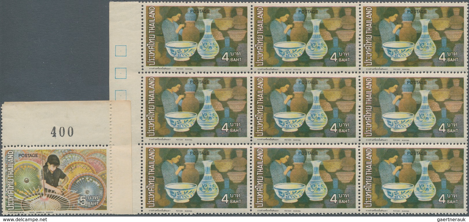 Thailand: 1973 Postal Forgeries Of 'Trade' 4b. (marginal Block Of 9) And 5b. (corner Block Of 6, Pai - Thailand