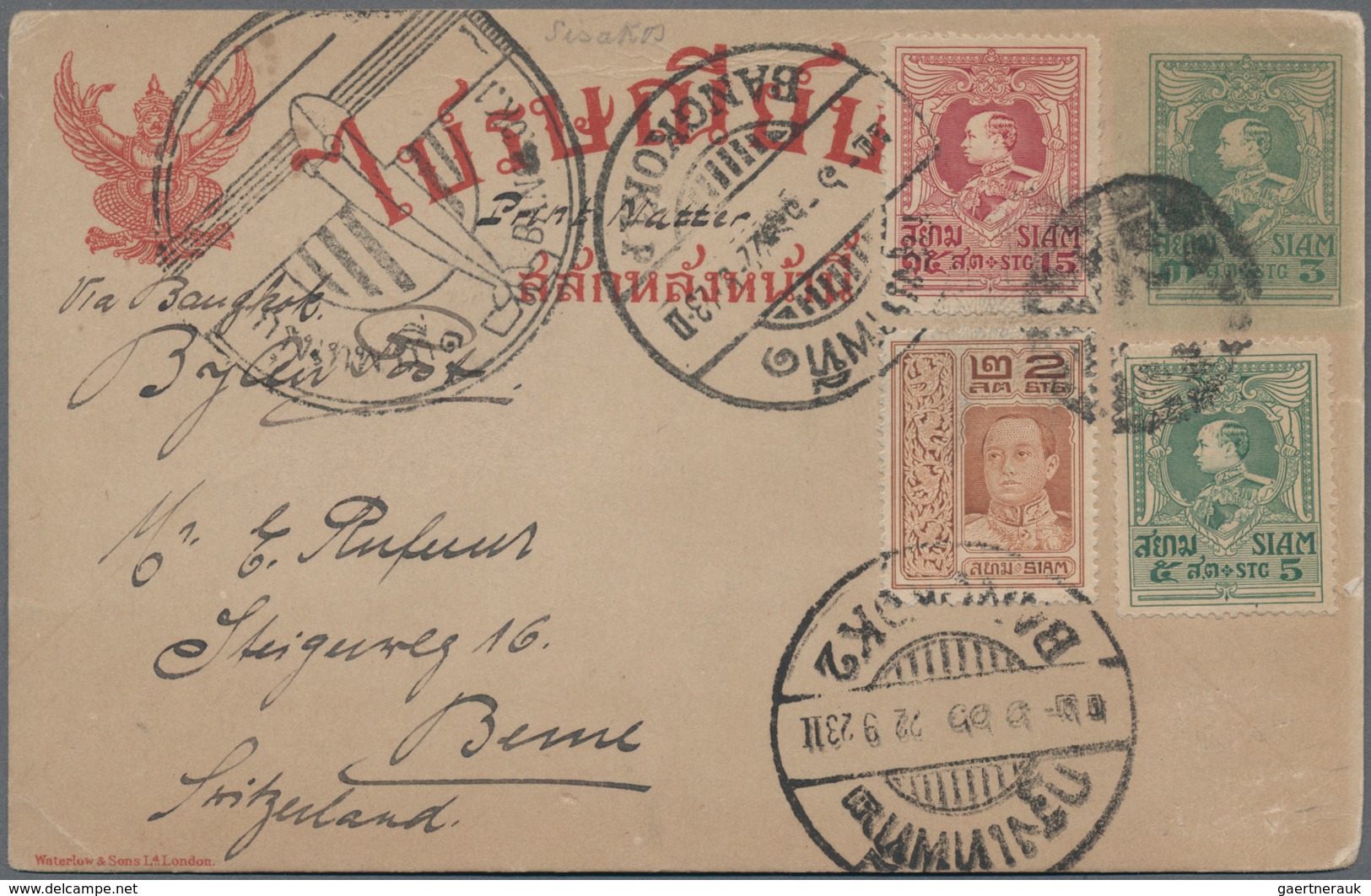 Thailand - Ganzsachen: 1923, Card 5 Stg. Uprated 2 S., 5 S. And 10 S. Tied Mute Cork And "BANGKOK2 2 - Thailand
