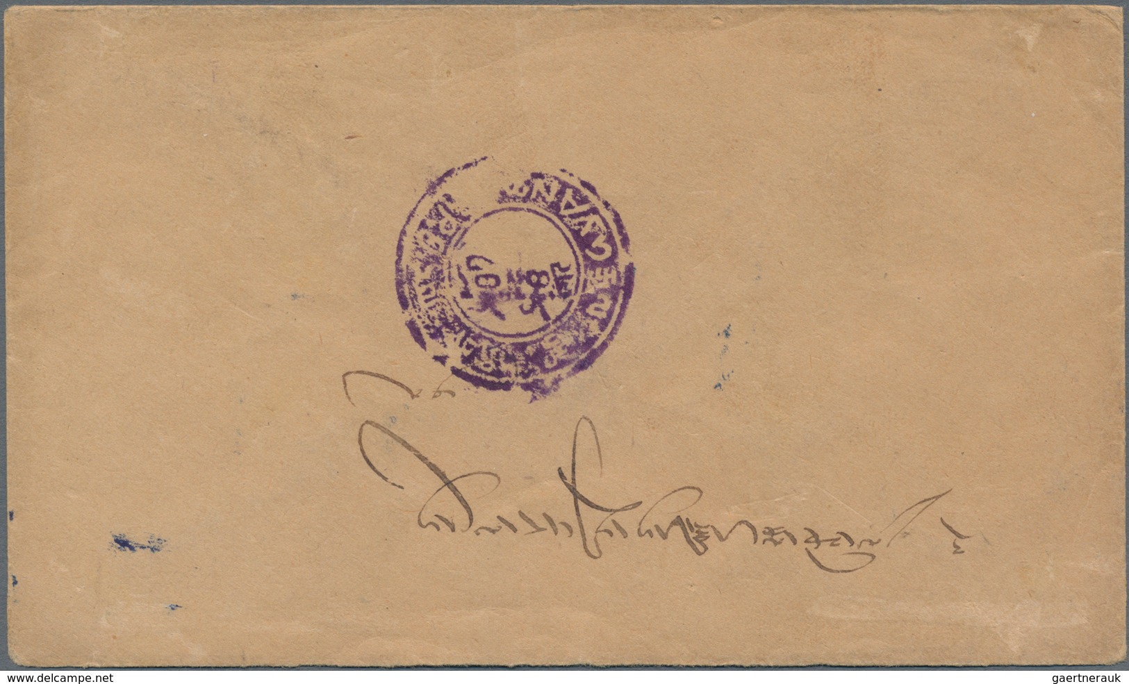 Tibet: 1912, 1/6 T. Emerald (3, Inc. Two Corner Copies) Tied Blue "LHASA P. O." To Reverse Of Cover - Asia (Other)