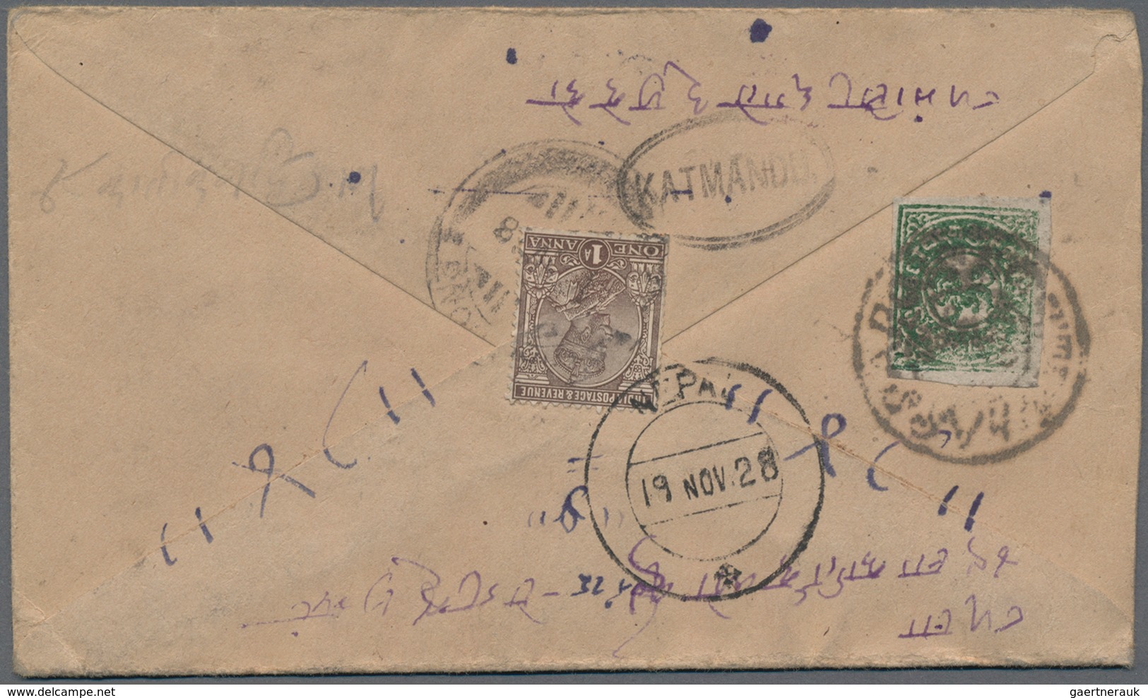 Tibet: 1912, 1/6 T. Green Tied Intaglio "PHARI" To Reverse Of Cover With India, KGV 1 A. Brown Tied - Sonstige - Asien