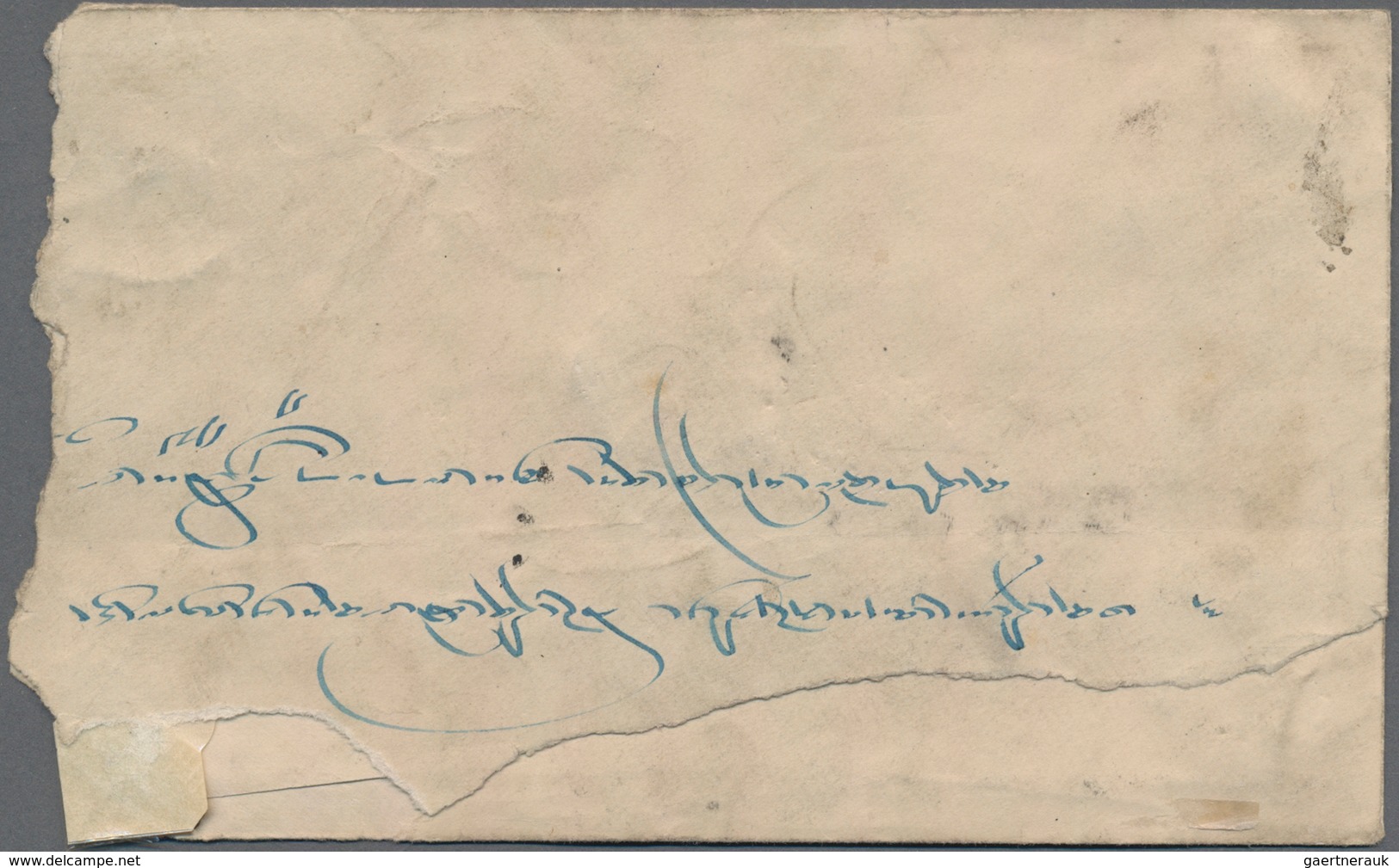 Tibet: 1912, 1/4 T. Green Tied Double Circle To Reverse Of Inland Cover, Rather Roughly Opened And P - Andere-Azië