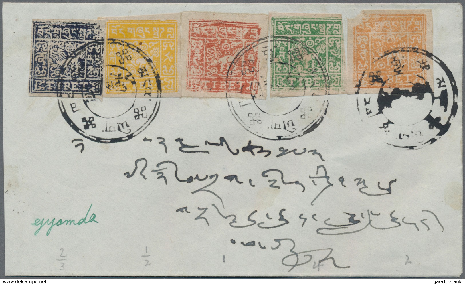 Tibet: 1912, 1/4 T. Green Tied Double Circle To Reverse Of Inland Cover, Rather Roughly Opened And P - Andere-Azië