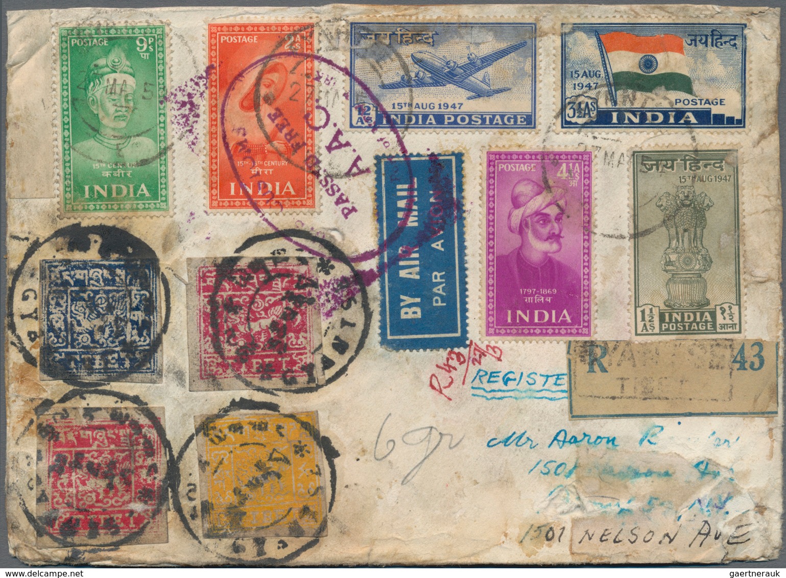 Tibet: 1933, 1/2 T. Orange, 2/3 T. Blue, 1 T. Rose And 2 T. Carmine Tied Bilingual "GYANTSE" In Comb - Asia (Other)