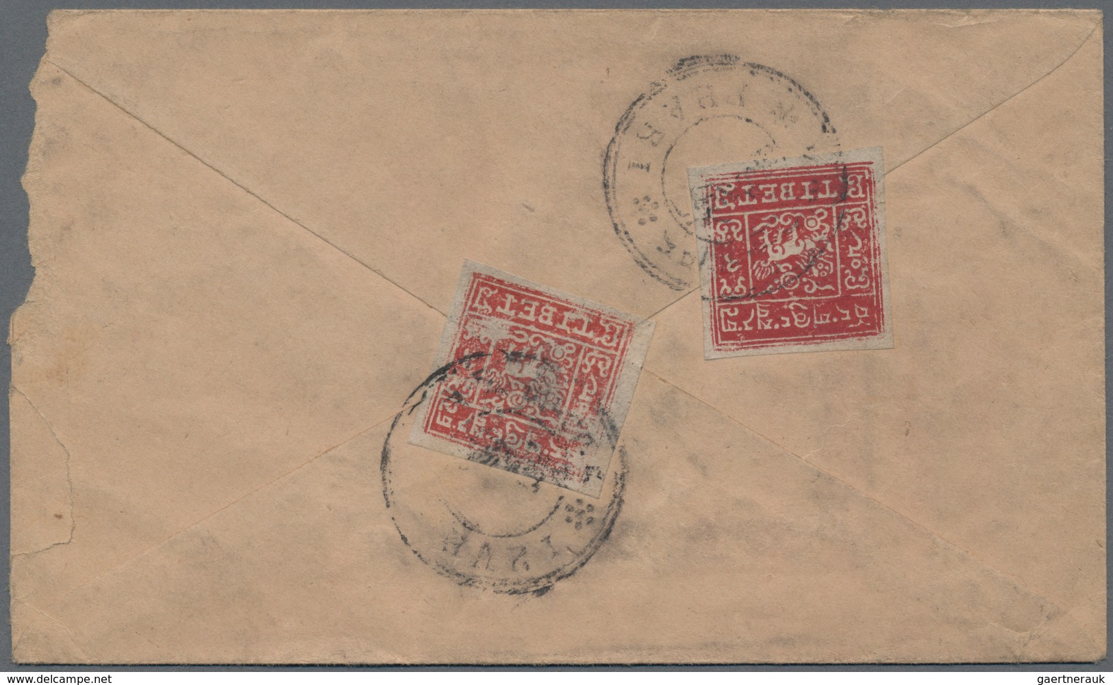 Tibet: 1933, 1. T Rose-carmine Imperf. Resp. 1 T. Red Tied "PHARI" To Reverse Of Inland Cover, Bit U - Andere-Azië