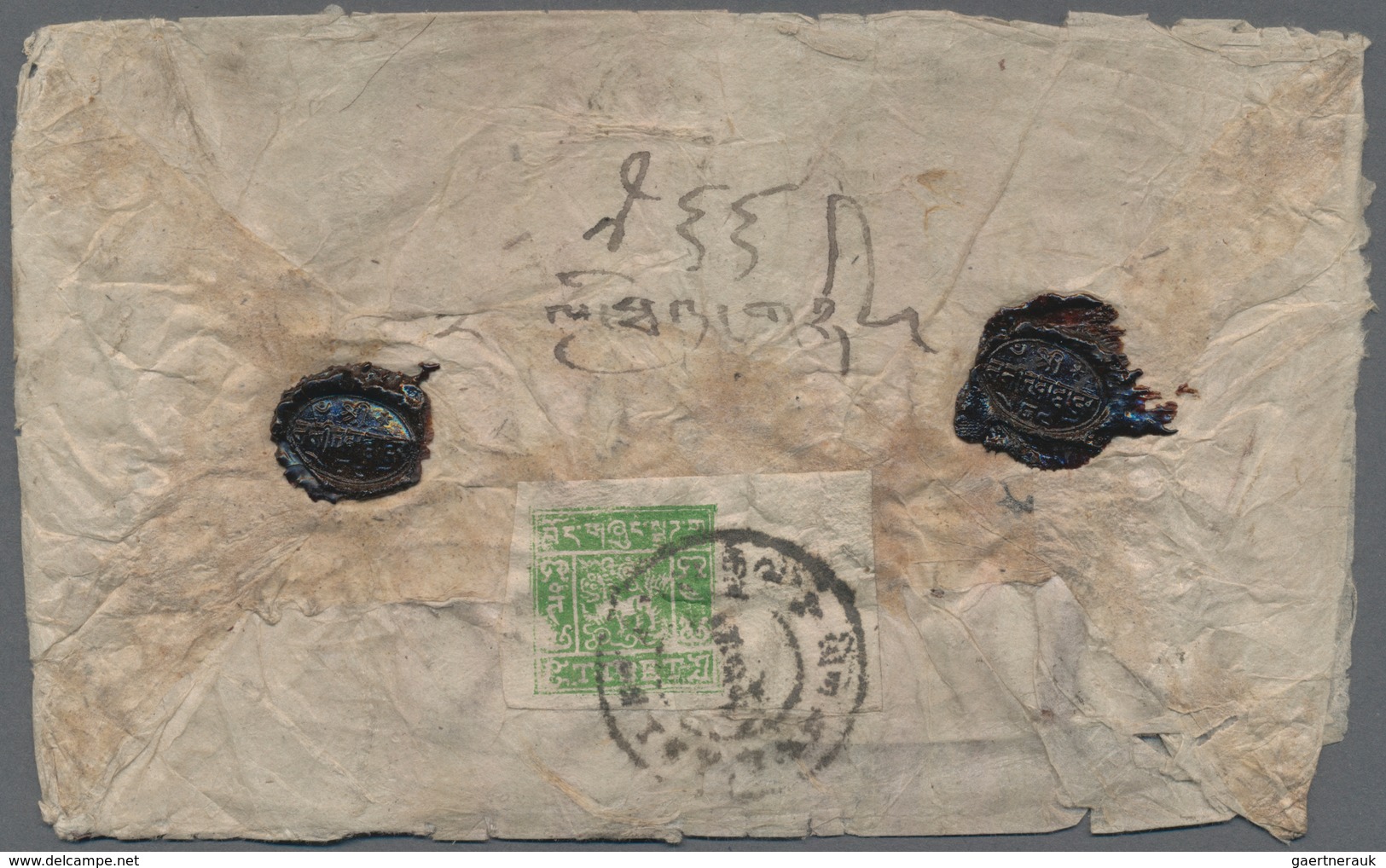 Tibet: 1933, 4 T. Emerald, A Right Margin Copy Tied "LASA" To Reverse Of Registered Inland Cover. - Asia (Other)