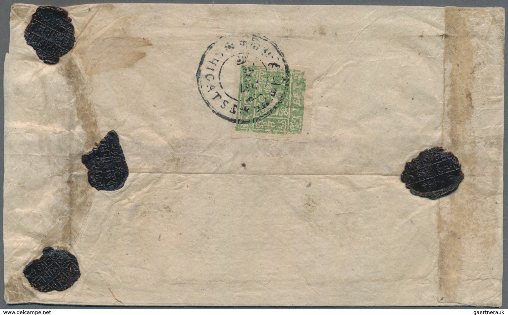 Tibet: 1933, 4 T. Green Tied "Shigatse" (Hellrigl Type T46) To Reverse Of Registered Inland Cover, C - Sonstige - Asien