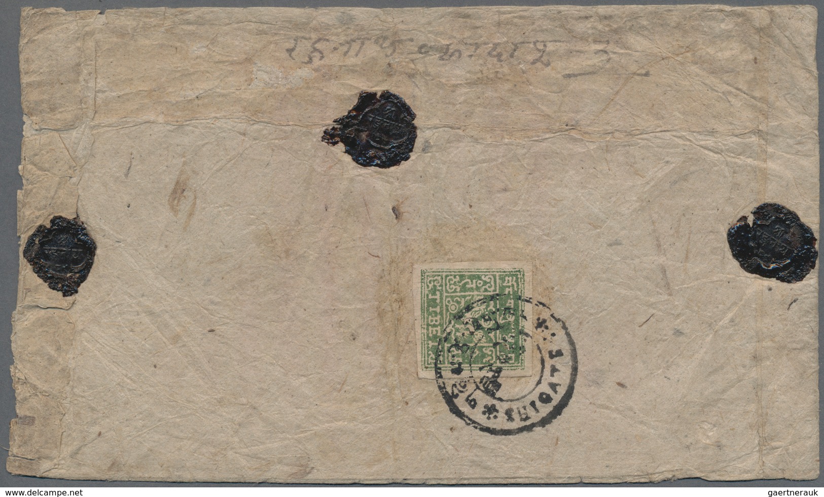 Tibet: 1933, 4 T. Bluish Green Imperf. Tied "SHIGATSE" To Reverse Of Registered Inland Cover. - Sonstige - Asien