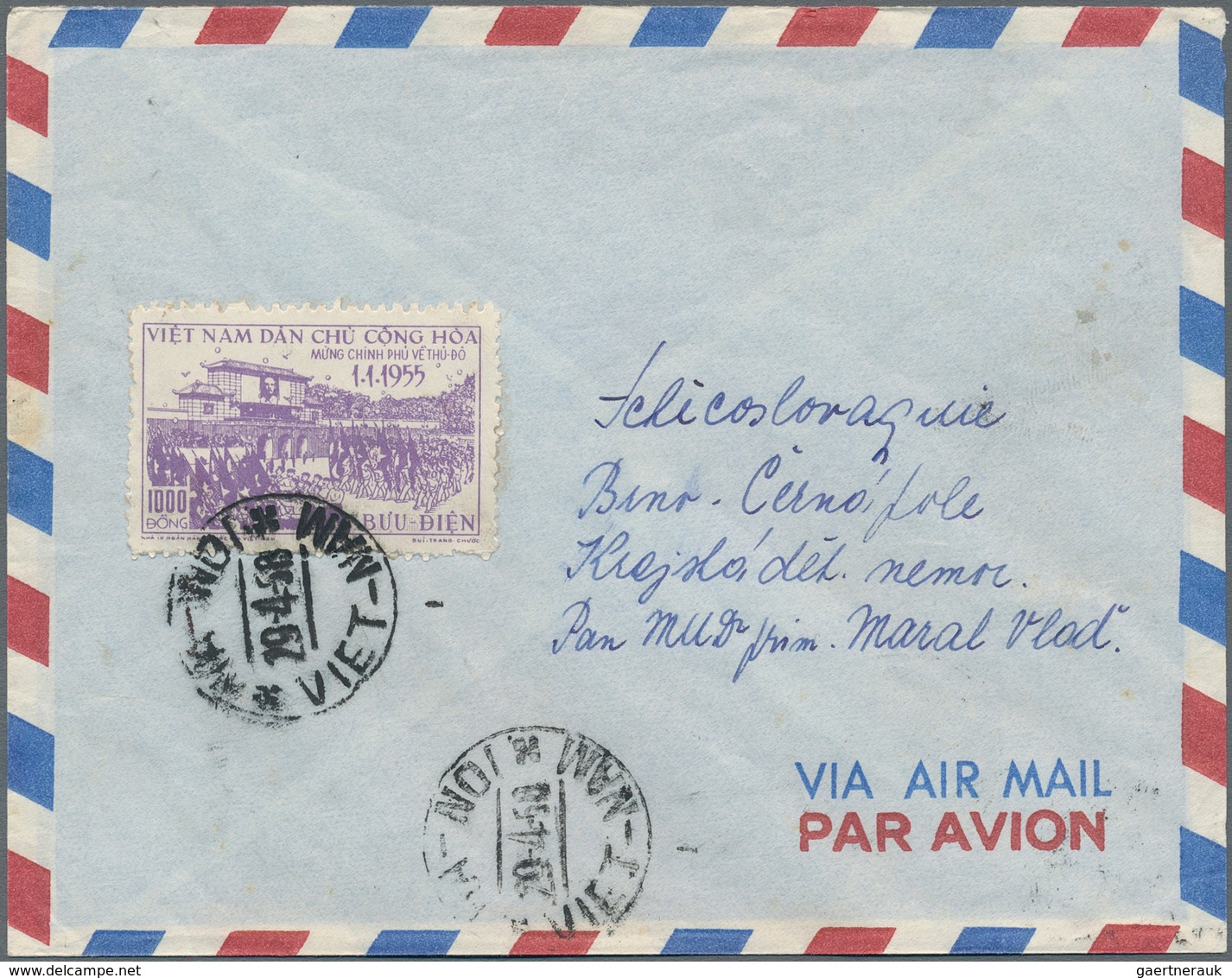 Vietnam-Nord (1945-1975): 1956. Air Mail Letter With A Single Franking Of Michel Nr. 35 From April 2 - Vietnam