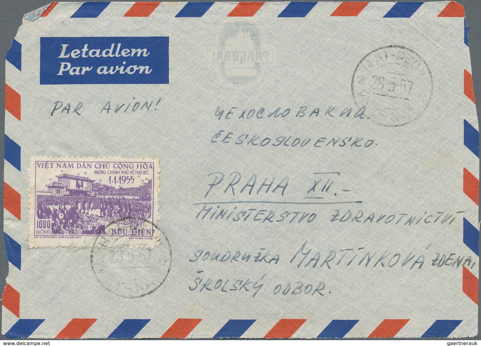 Vietnam-Nord (1945-1975): 1956. Letter Front With Michel Nr. 35 Sent Air-mail To Czechoslovakia On M - Vietnam