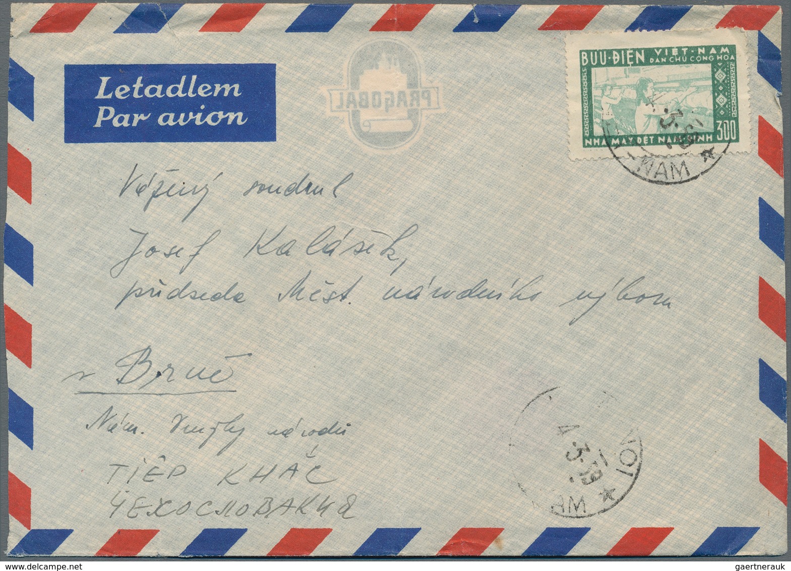 Vietnam-Nord (1945-1975): 1957. Air Mail Letter With A Single Franking Of Michel Nr.56 To Czechoslov - Vietnam