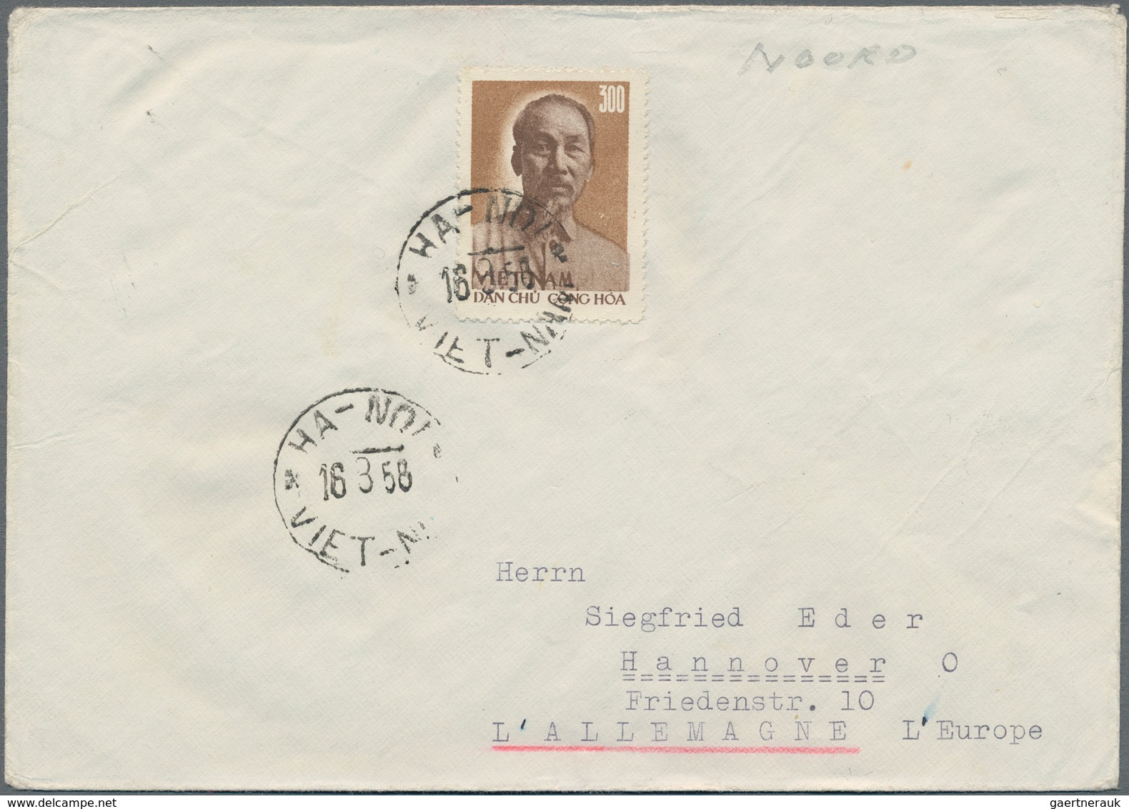 Vietnam-Nord (1945-1975): 1957. Surface Letter With A Single Franking Of Michel Nr. 60a From March 1 - Vietnam