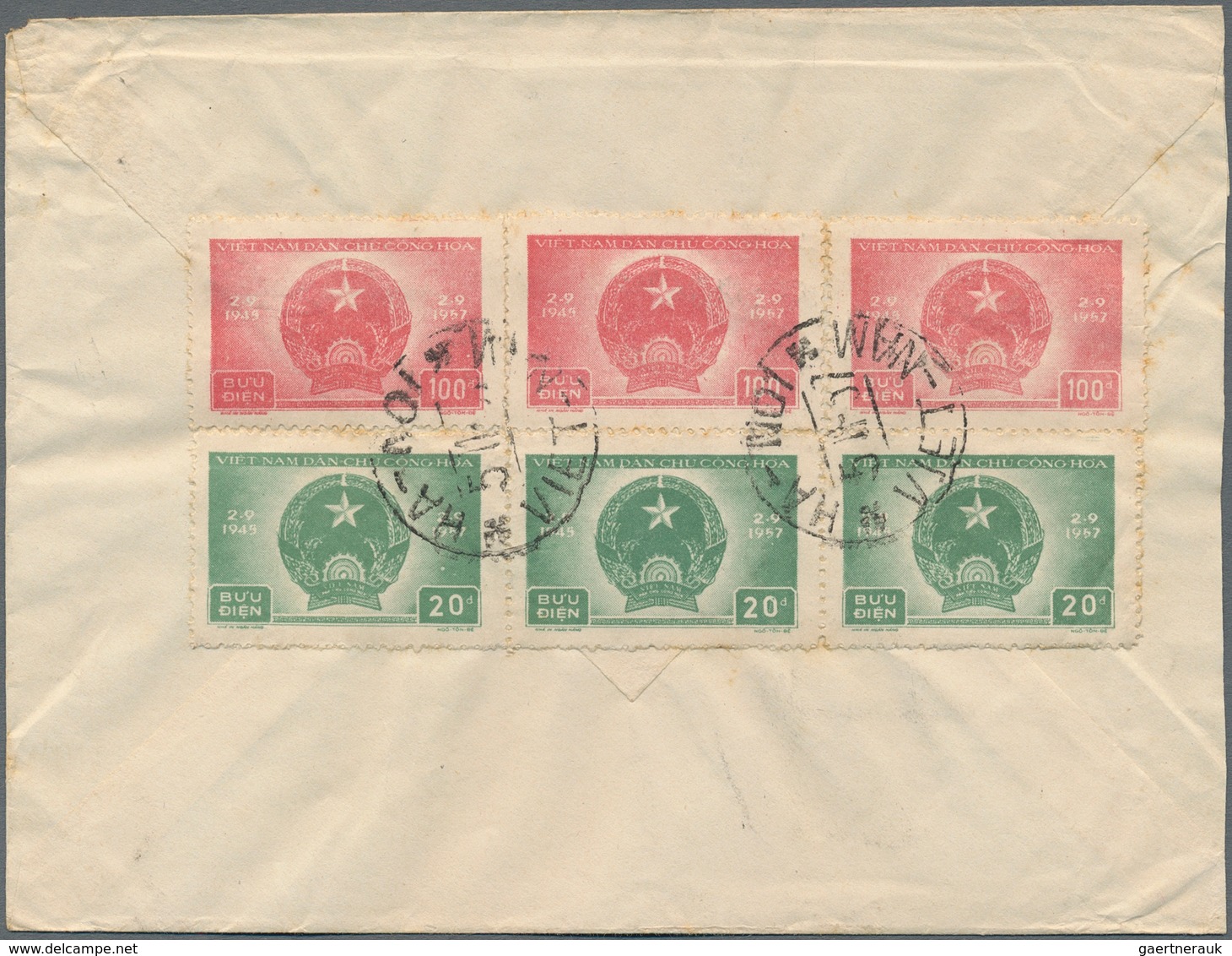 Vietnam-Nord (1945-1975): 1957. Nice Bi-colored Mixed Franking With Michel Nr. 61 And 62 (3 Each) Se - Vietnam