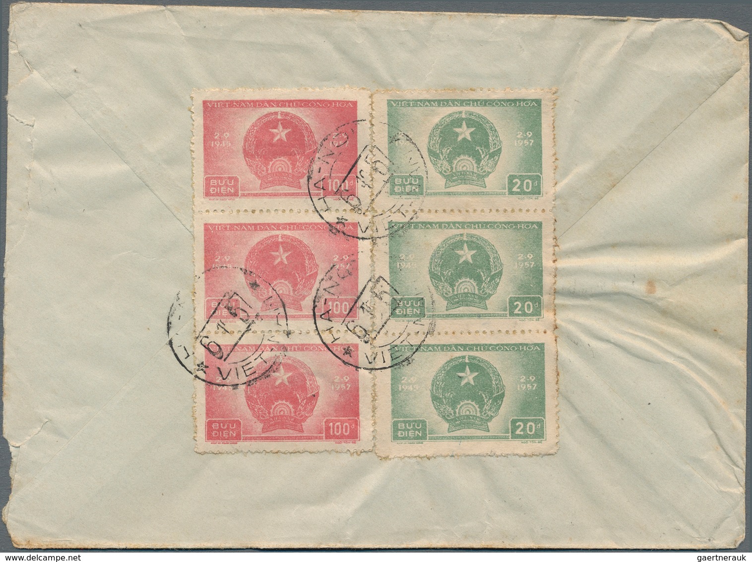 Vietnam-Nord (1945-1975): 1957. Nice Bi-colored Mixed Franking With Michel Nr. 61 And 62 (3 Each) Se - Vietnam