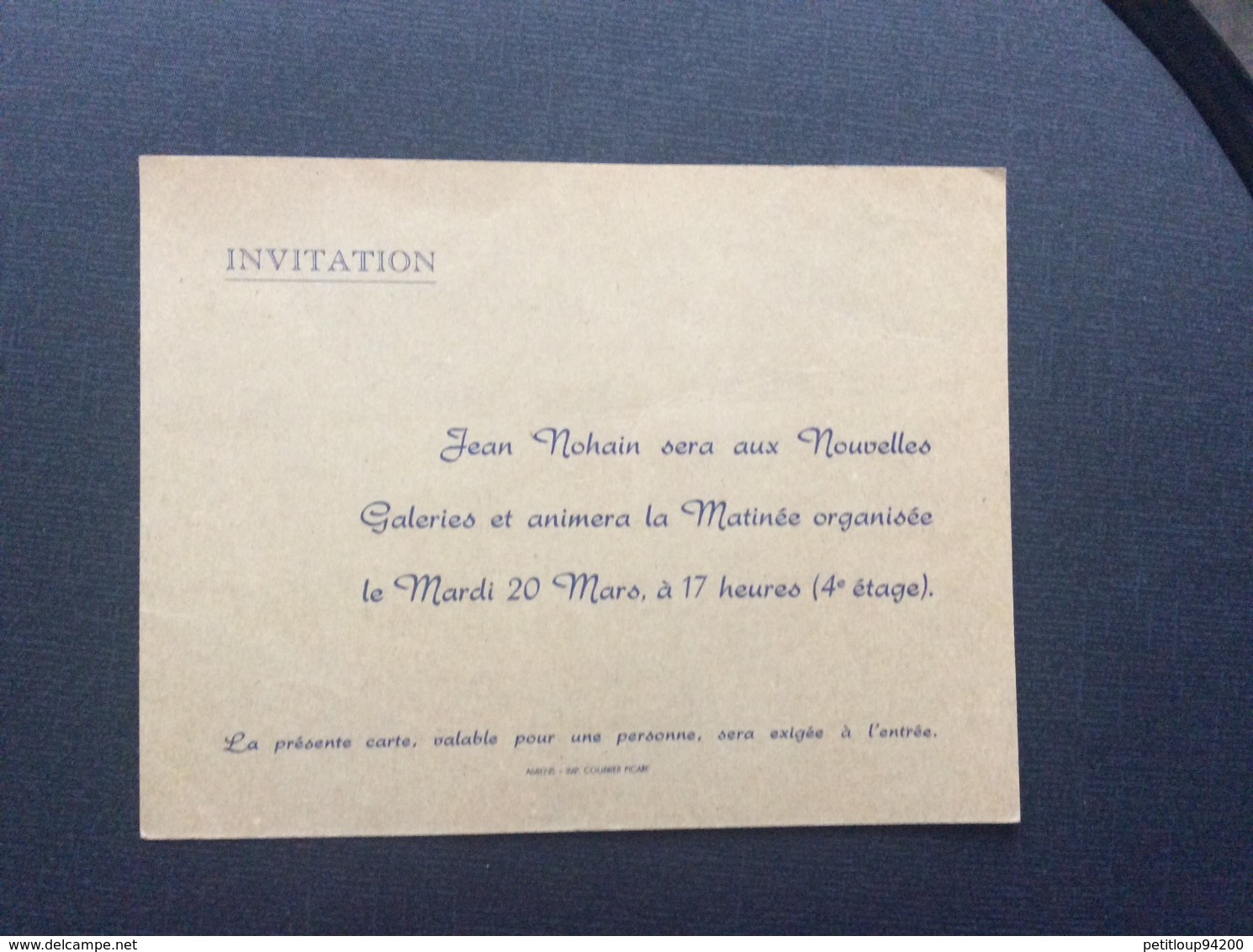 INVITATION JEAN NOHAIN  Animation Matinee  NOUVELLES GALERIES - Autres & Non Classés