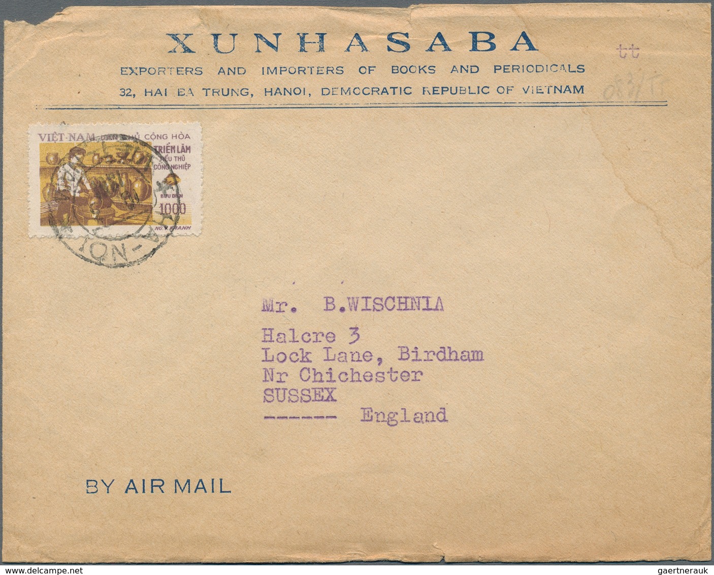 Vietnam-Nord (1945-1975): 1958. Xunhasaba Air Mail Letter With A Single Franking Of Michel Nr. 82 Se - Vietnam