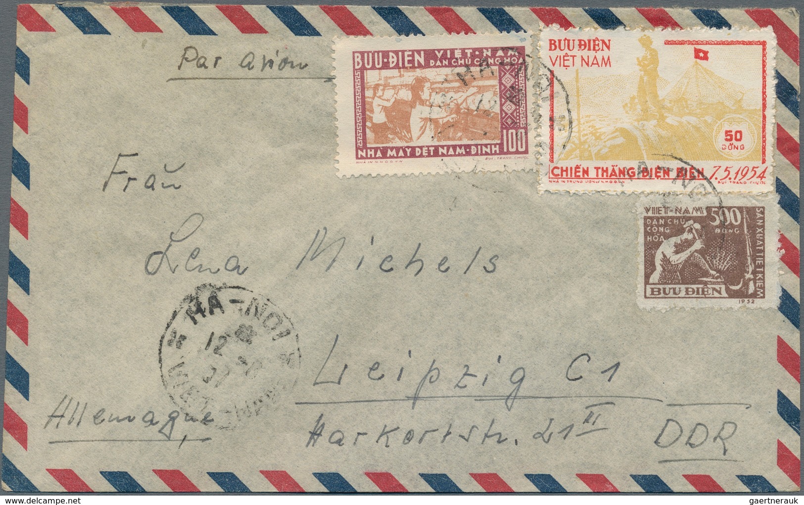 Vietnam-Nord (1945-1975): 1959. Air Mail Letter With Mixed Franking Of Michel Nr. 8, 13a And 54 (rar - Vietnam