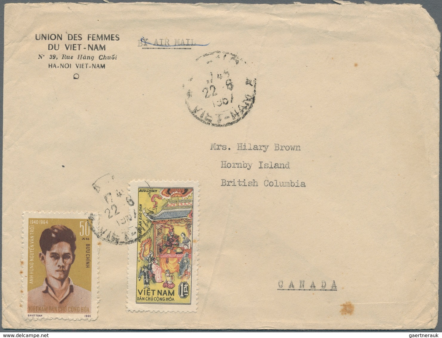 Vietnam-Nord (1945-1975): 1967/1976: a) Letter of the Vietnamese Women Union with a mixed franking o