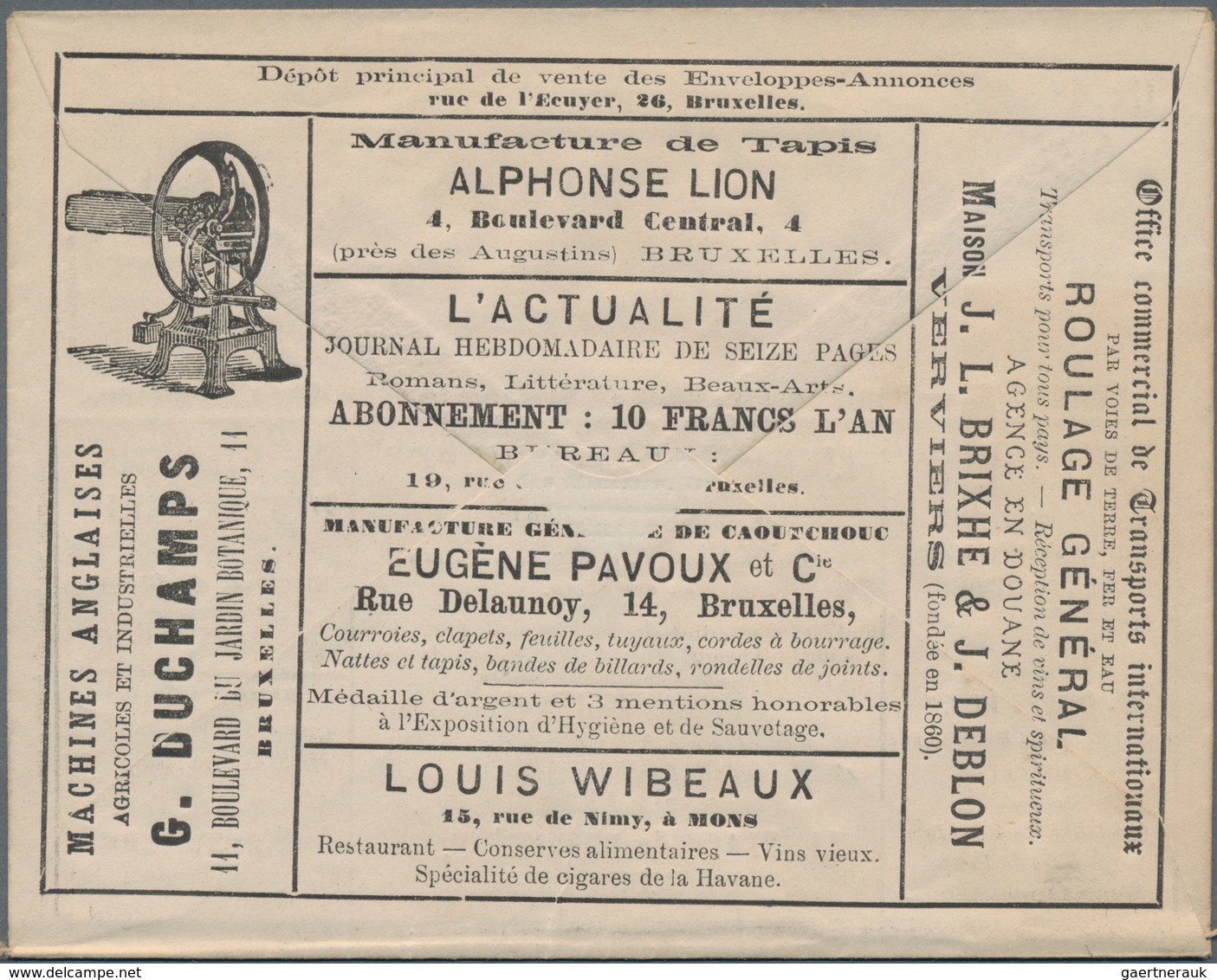 Thematik: Anzeigenganzsachen / Advertising Postal Stationery: 1876, Belgium. Advertisment Cover 10c - Zonder Classificatie