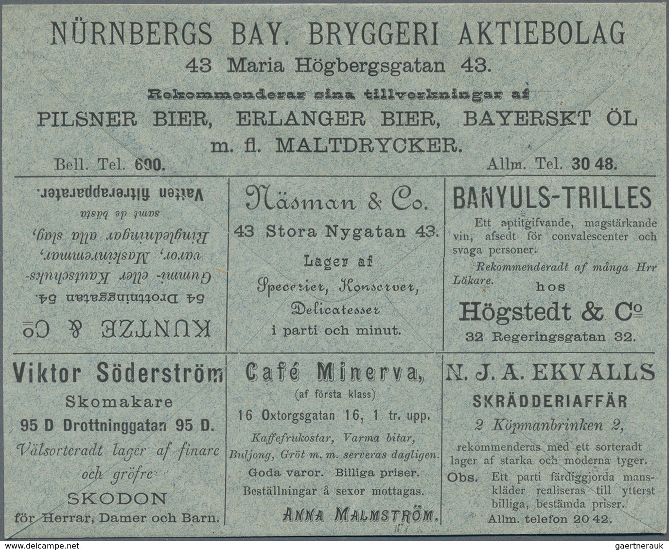 Thematik: Anzeigenganzsachen / Advertising Postal Stationery: From 1887 On, Sweden. Stadsposten Stoc - Zonder Classificatie