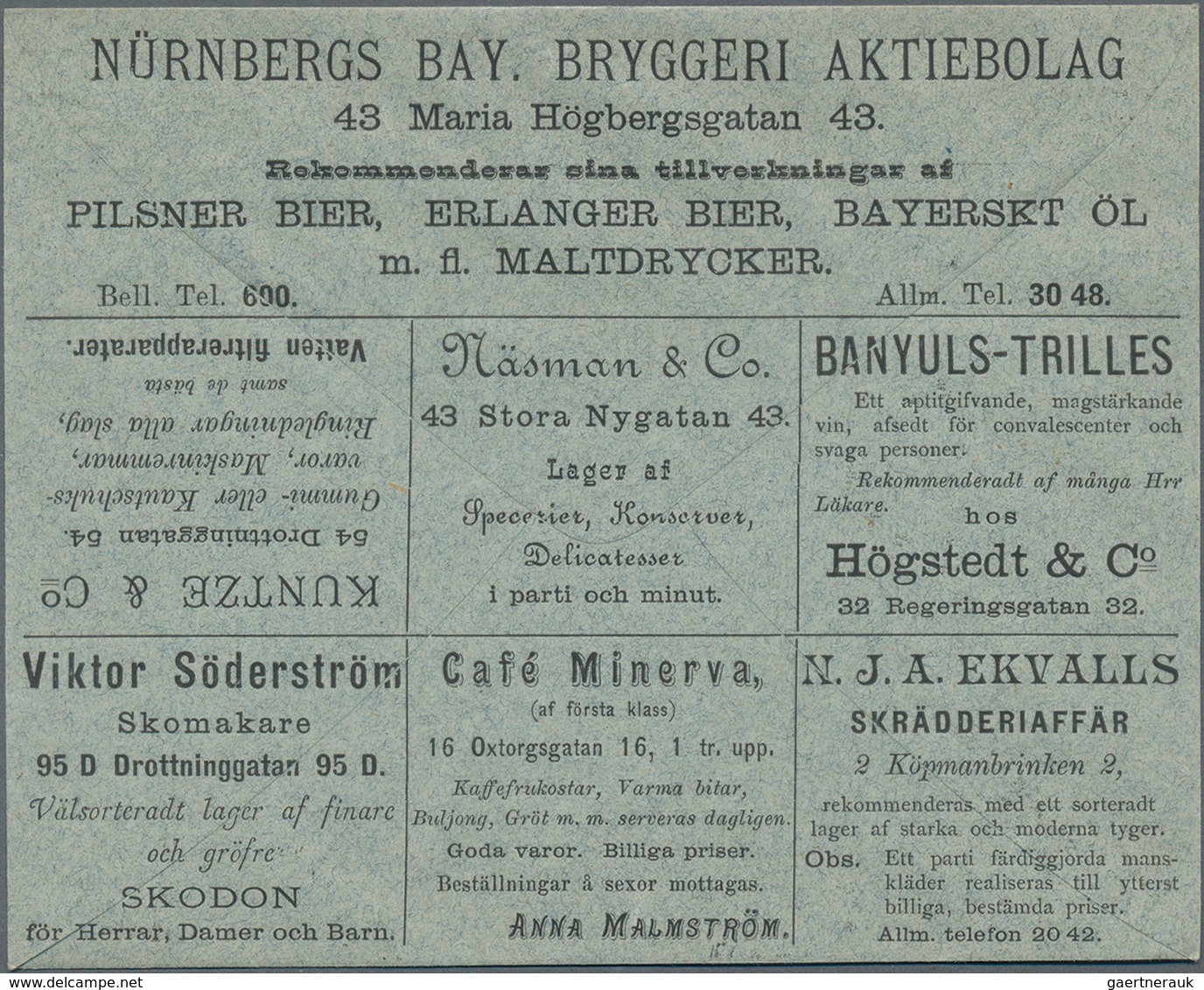 Thematik: Anzeigenganzsachen / Advertising Postal Stationery: From 1887 On, Sweden. Stadsposten Stoc - Unclassified