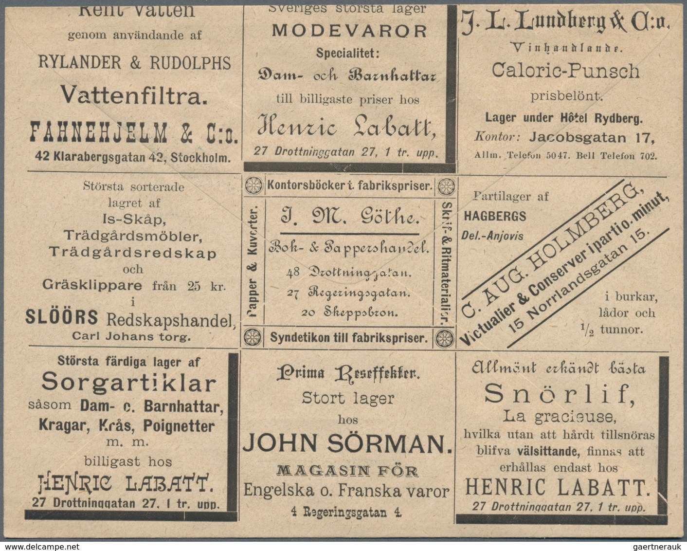 Thematik: Anzeigenganzsachen / Advertising Postal Stationery: From 1887 On, Sweden. Stadsposten Stoc - Zonder Classificatie