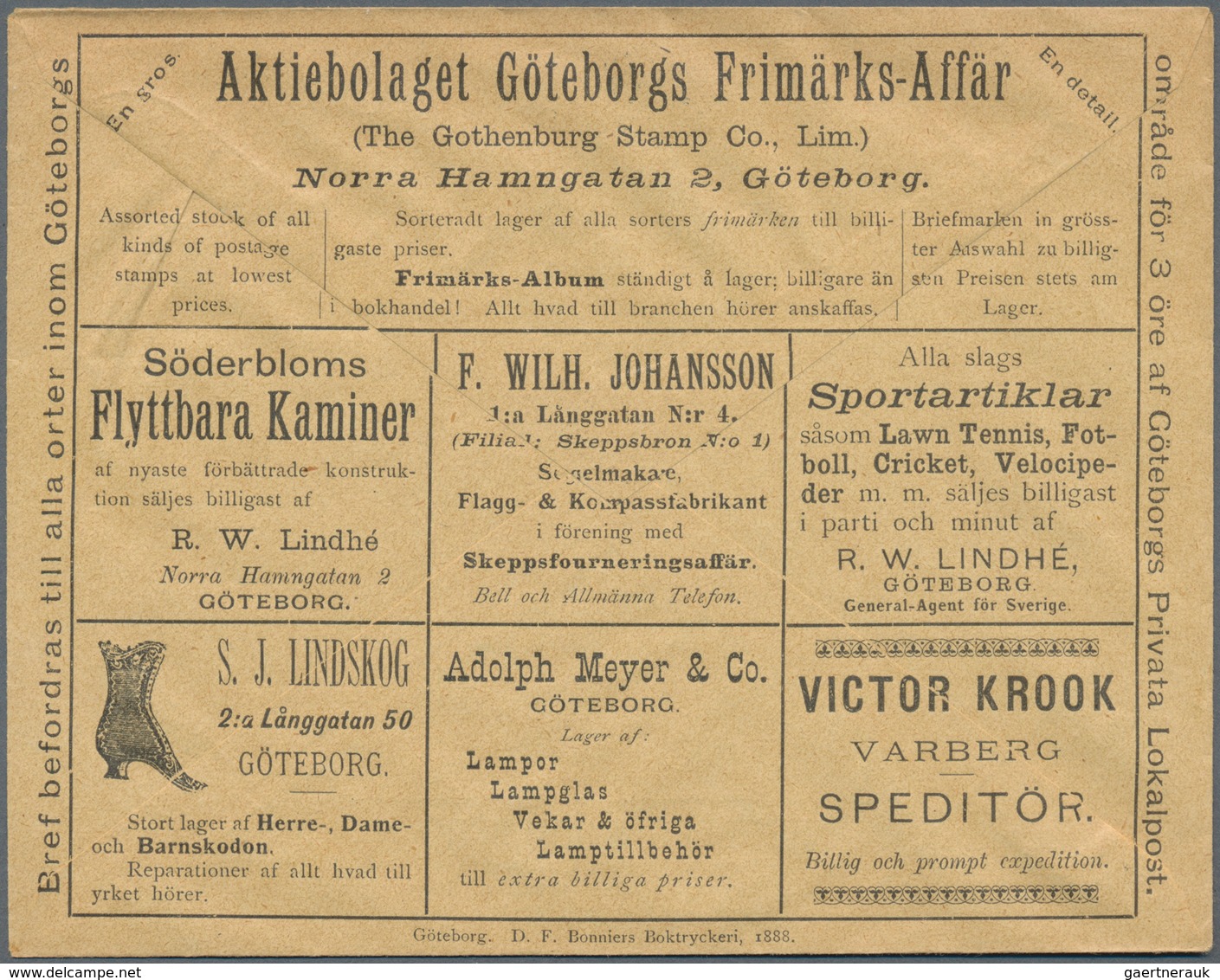 Thematik: Anzeigenganzsachen / Advertising Postal Stationery: 1887/1888, Local Mail Gothenburg. Adve - Ohne Zuordnung