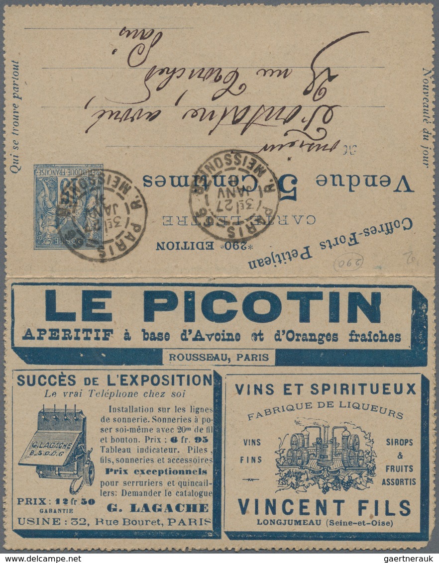 Thematik: Anzeigenganzsachen / Advertising Postal Stationery: 1891, France. Advertising Letter Card - Ohne Zuordnung