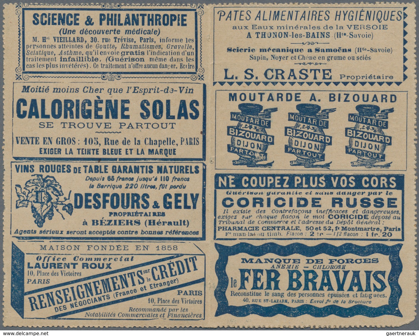 Thematik: Anzeigenganzsachen / Advertising Postal Stationery: 1891, France. Advertising Letter Card - Zonder Classificatie