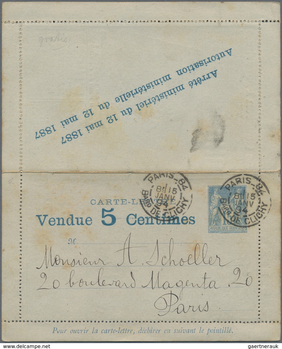 Thematik: Anzeigenganzsachen / Advertising Postal Stationery: 1894, France. Advertising Letter Card - Zonder Classificatie