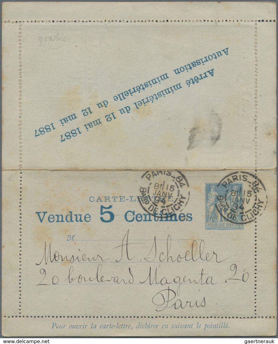 Thematik: Anzeigenganzsachen / Advertising Postal Stationery: 1894, France. Advertising Letter Card - Unclassified