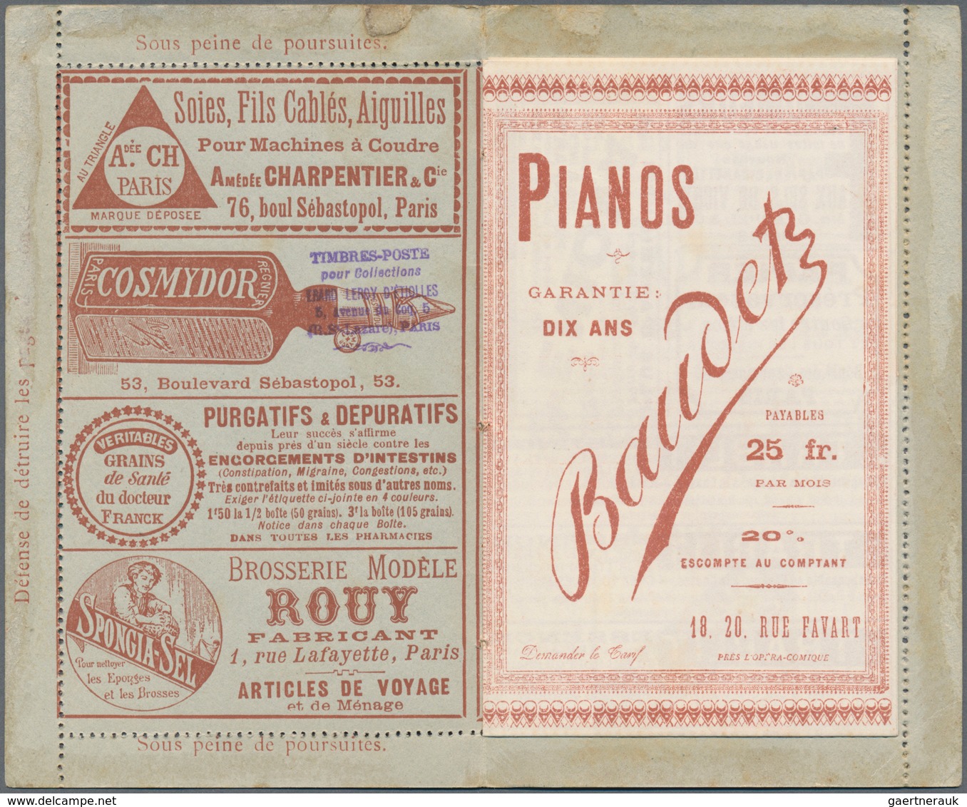 Thematik: Anzeigenganzsachen / Advertising Postal Stationery: 1894, France. Advertising Letter Card - Unclassified