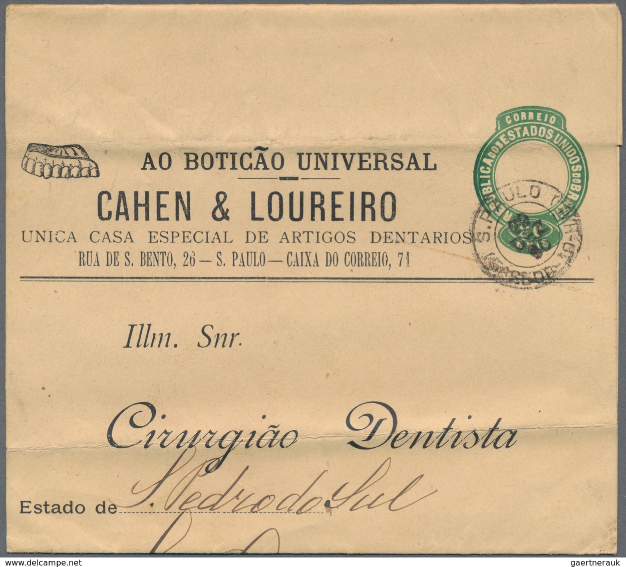 Thematik: Anzeigenganzsachen / Advertising Postal Stationery: 1896, Brazil. Private Wrapper 20r Bear - Zonder Classificatie