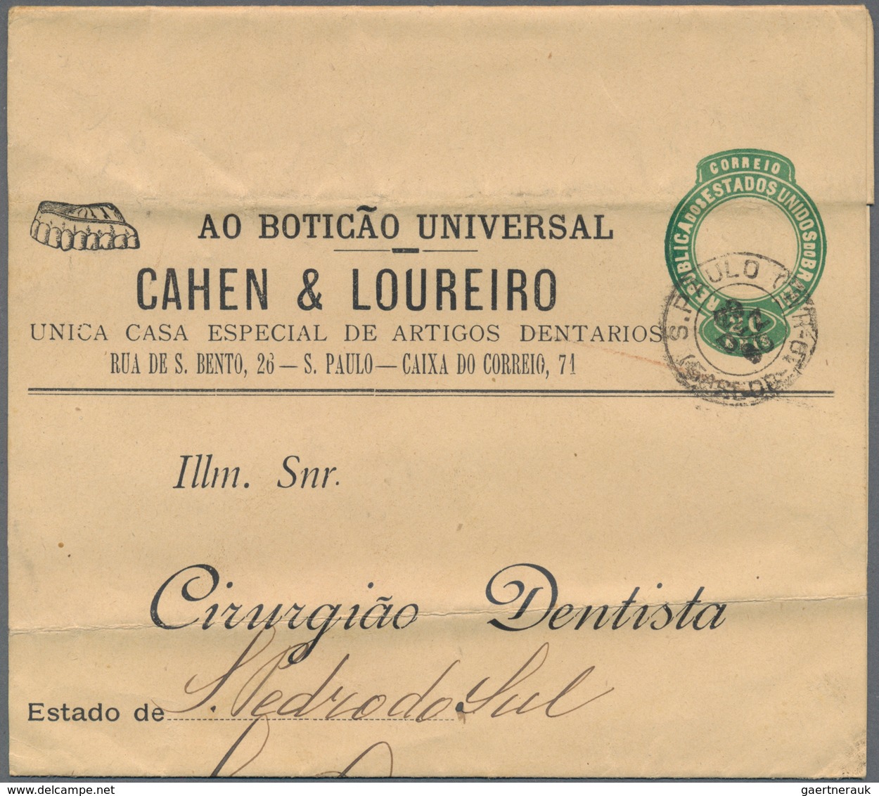 Thematik: Anzeigenganzsachen / Advertising Postal Stationery: 1896, Brazil. Private Wrapper 20r Bear - Unclassified