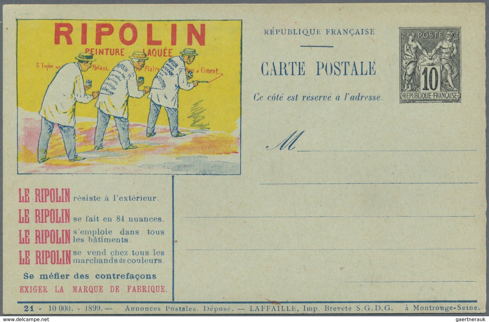 Thematik: Anzeigenganzsachen / Advertising Postal Stationery: 1899, France. Advertising Postcard 10c - Zonder Classificatie
