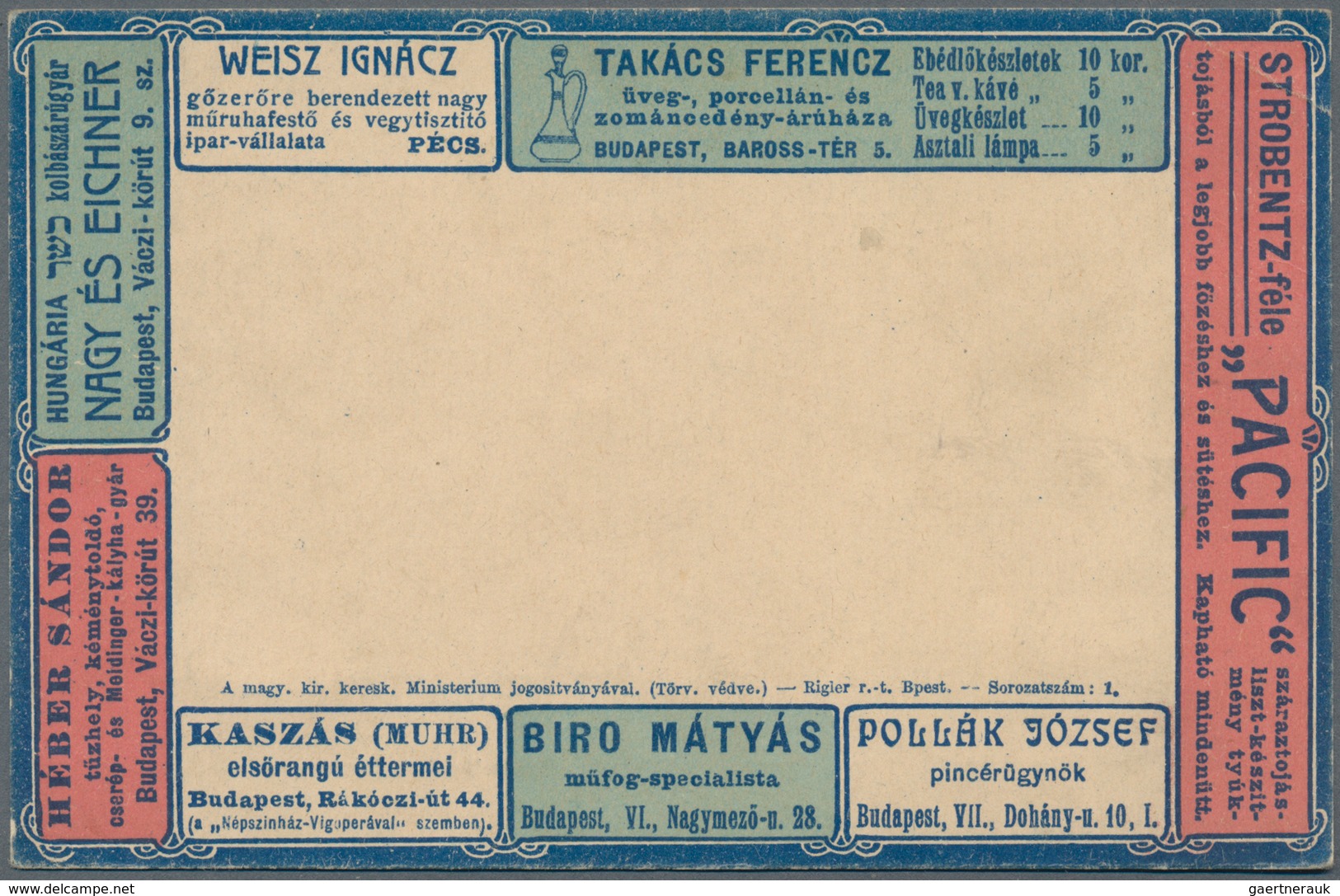 Thematik: Anzeigenganzsachen / Advertising Postal Stationery: 1902 (ca.), Hungary. Advertising Postc - Zonder Classificatie