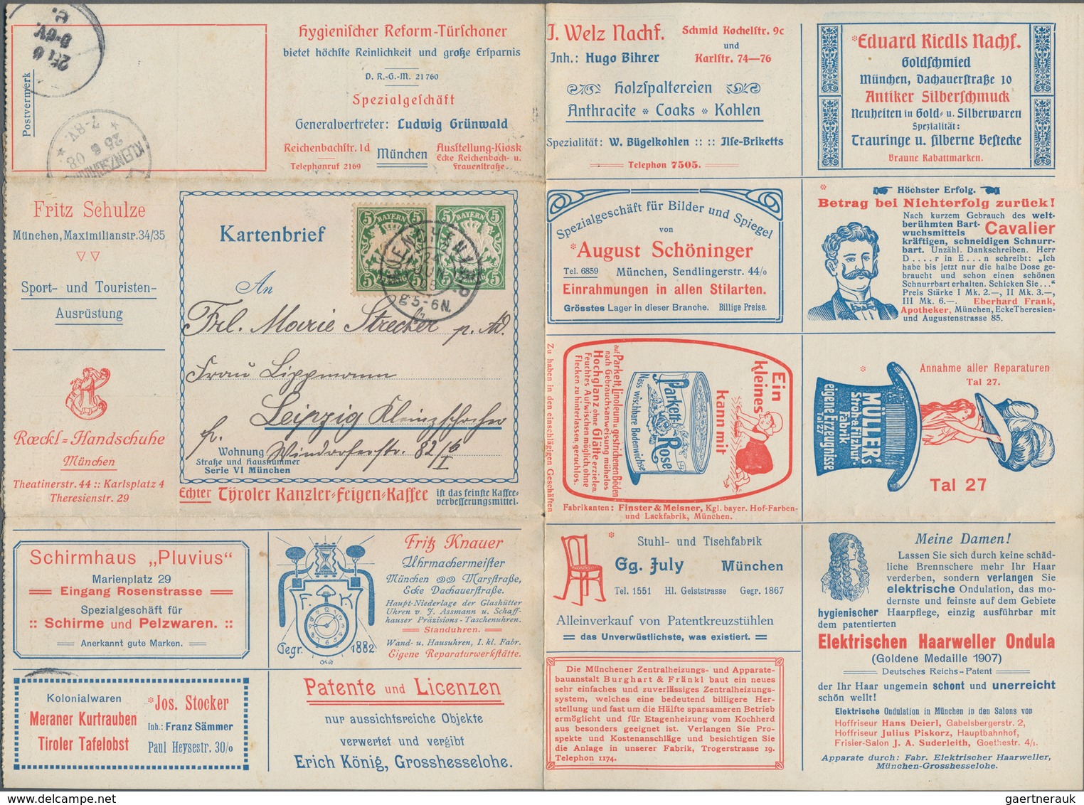 Thematik: Anzeigenganzsachen / Advertising Postal Stationery: 1908, Bayern, 5 Pf Wappen Privat-Anzei - Ohne Zuordnung