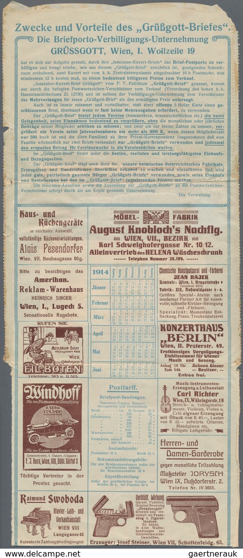 Thematik: Anzeigenganzsachen / Advertising Postal Stationery: 1914, Austria. Inseraten-Kuvert-Brief - Zonder Classificatie