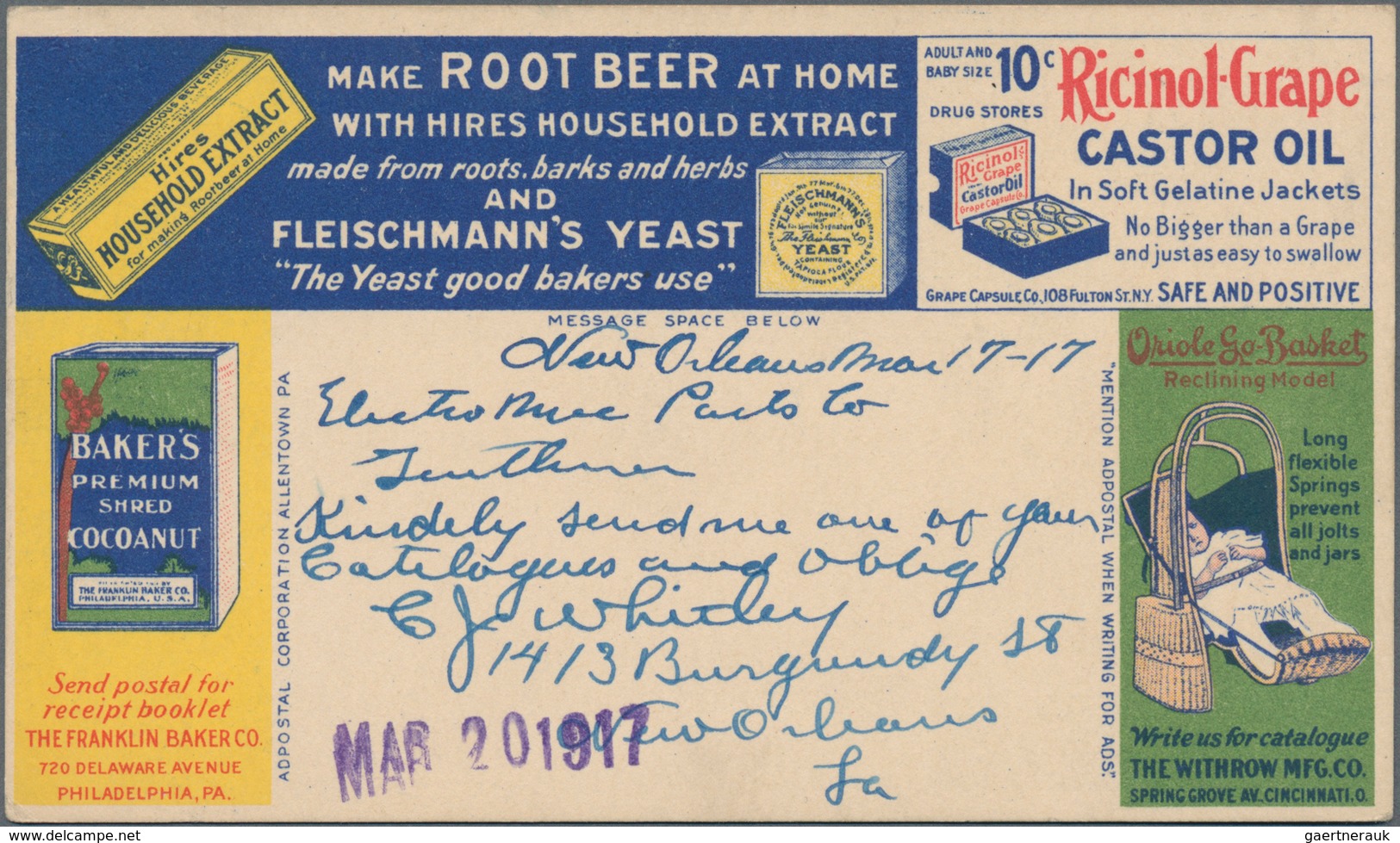 Thematik: Anzeigenganzsachen / Advertising Postal Stationery: 1917, USA. Ads Postcard 1c Jeffersen W - Non Classificati