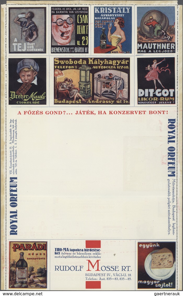 Thematik: Anzeigenganzsachen / Advertising Postal Stationery: 1934 (ca.), Hungary. Advertising Lette - Zonder Classificatie
