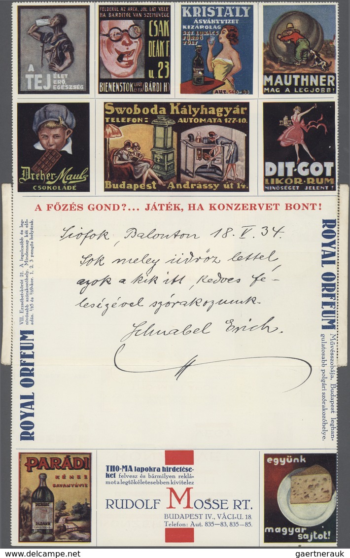 Thematik: Anzeigenganzsachen / Advertising Postal Stationery: 1934, Hungary. Advertising Letter Card - Non Classificati