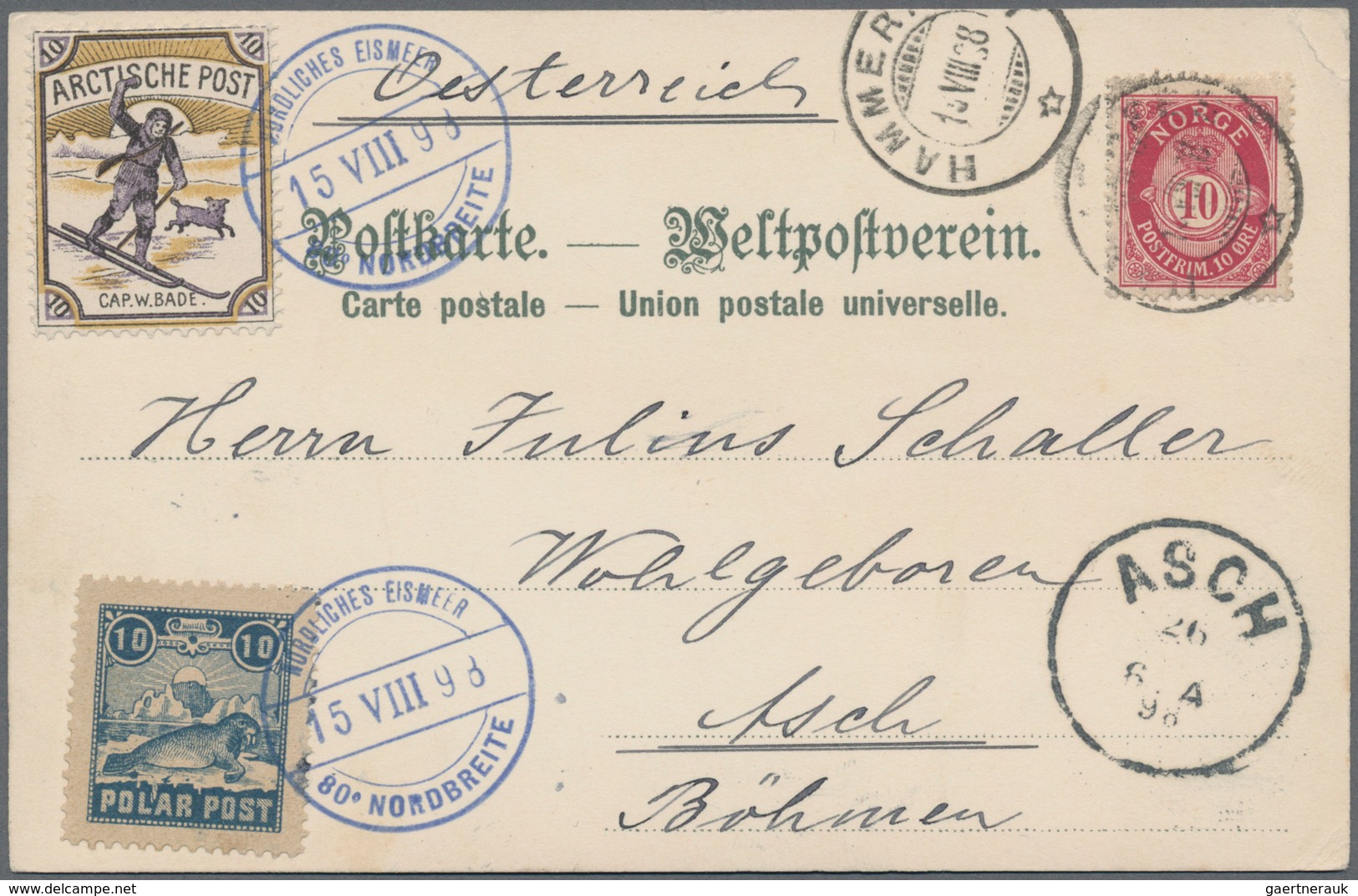 Thematik: Arktis / Arctic: 1898, BADE Polar Cruises, 10 Öre Blue 'Polar Post, Seal' And 10 Öre 'Arct - Andere & Zonder Classificatie