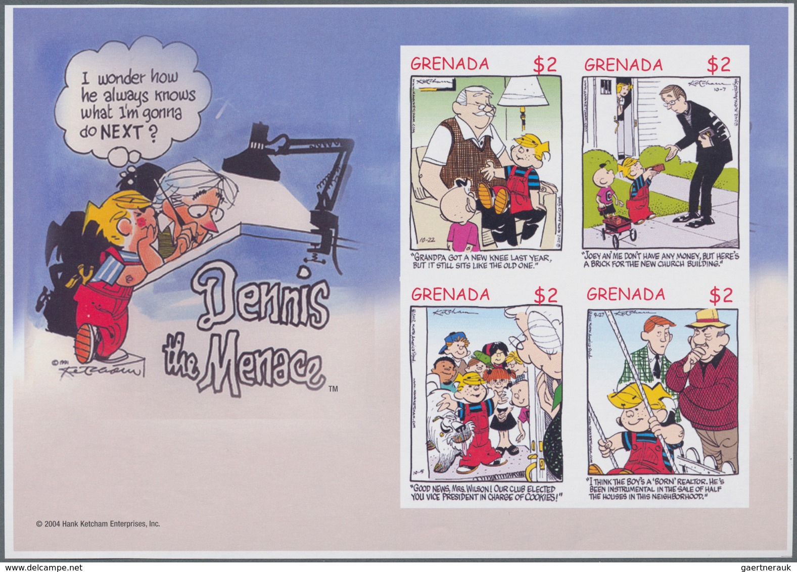 Thematik: Comics / Comics: 2005, GRENADA: Cartoons 'Dennis The Menace' Complete Set Of Eight In Two - Stripsverhalen