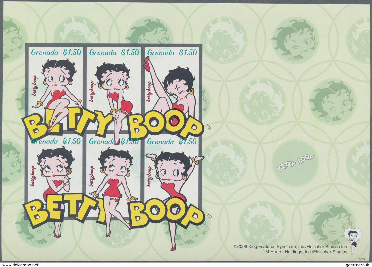 Thematik: Comics / Comics: 2006, GRENADA: Cartoons 'Betty Boop' complete set of ten in two IMPERFORA