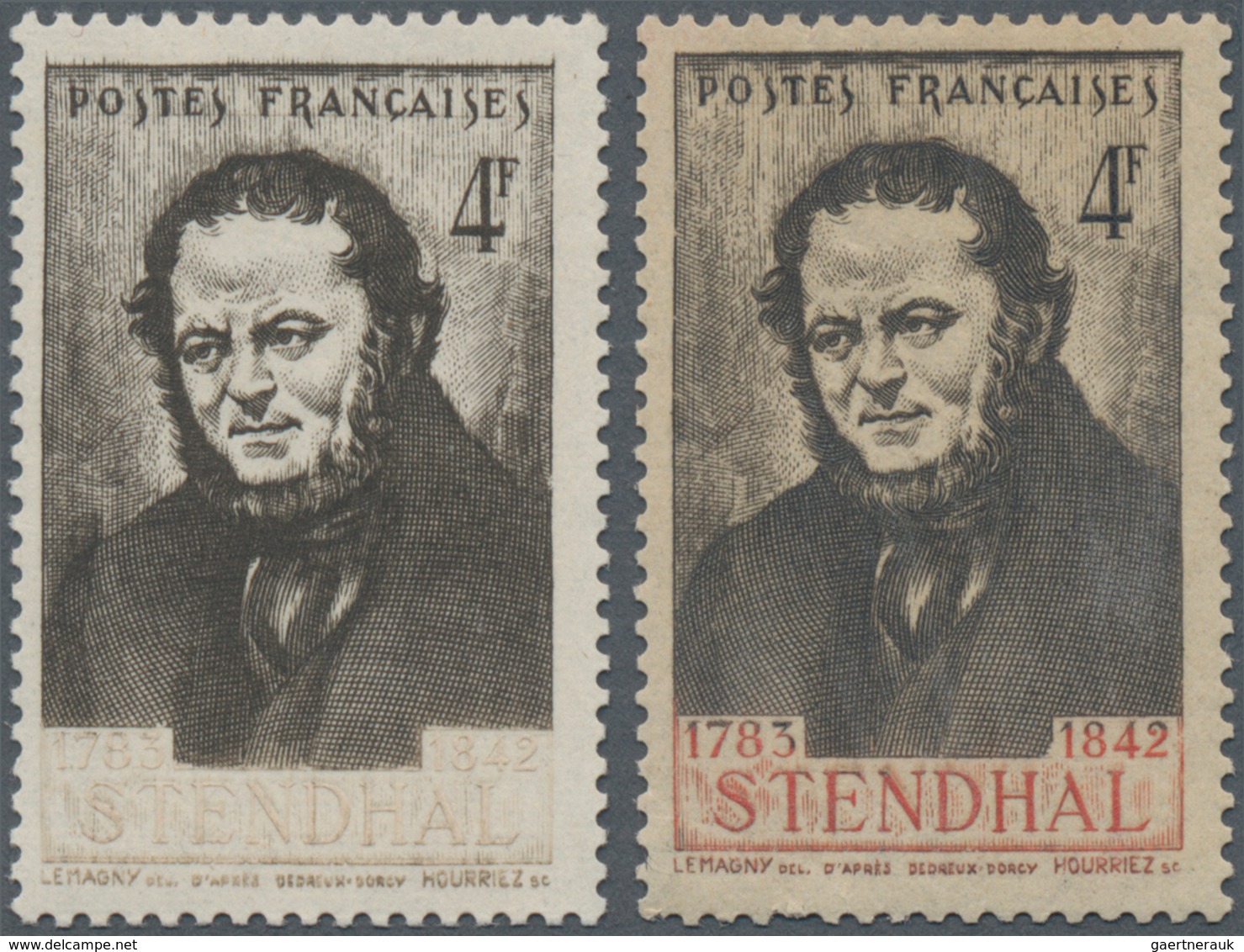 Thematik: Druck-Schriftsteller / Printing-writers, Authors: 1942, France. Stendhal 4fr With Variety: - Schriftsteller