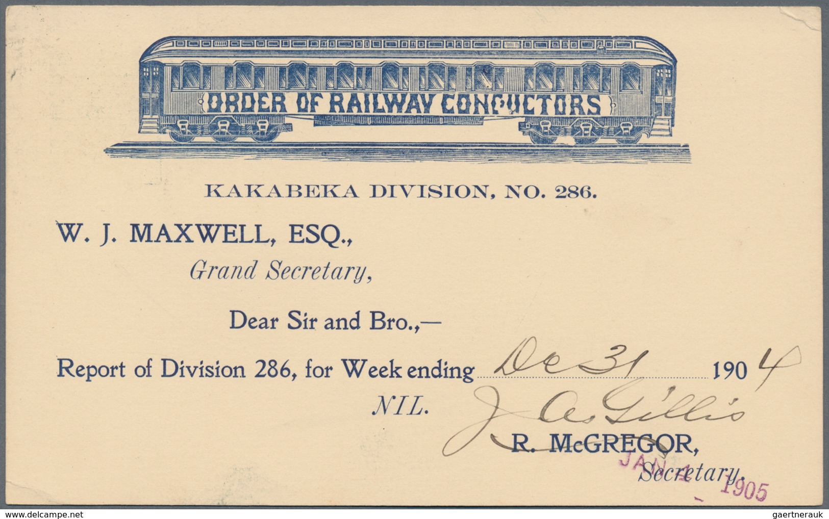 Thematik: Eisenbahn / Railway: 1905, Canada. Private Postcard 1c QV "Order Of Railway Conductors". O - Trains